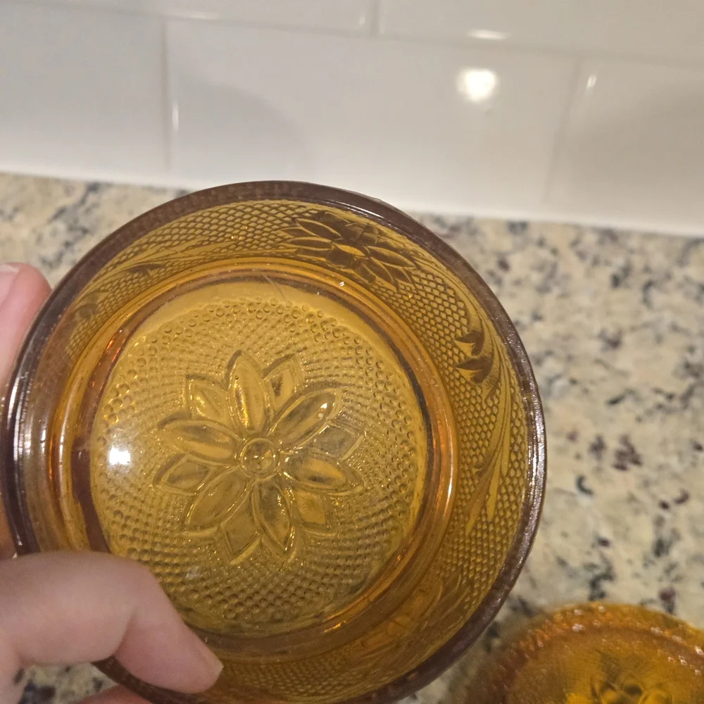Amber Glass Decorative Storage Jar - Round Trinket Box
